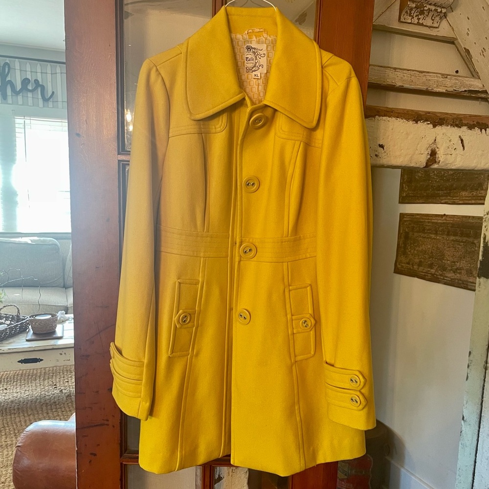 Anthropology Tulle Mustard Yellow Breasted Pea Coat size XL